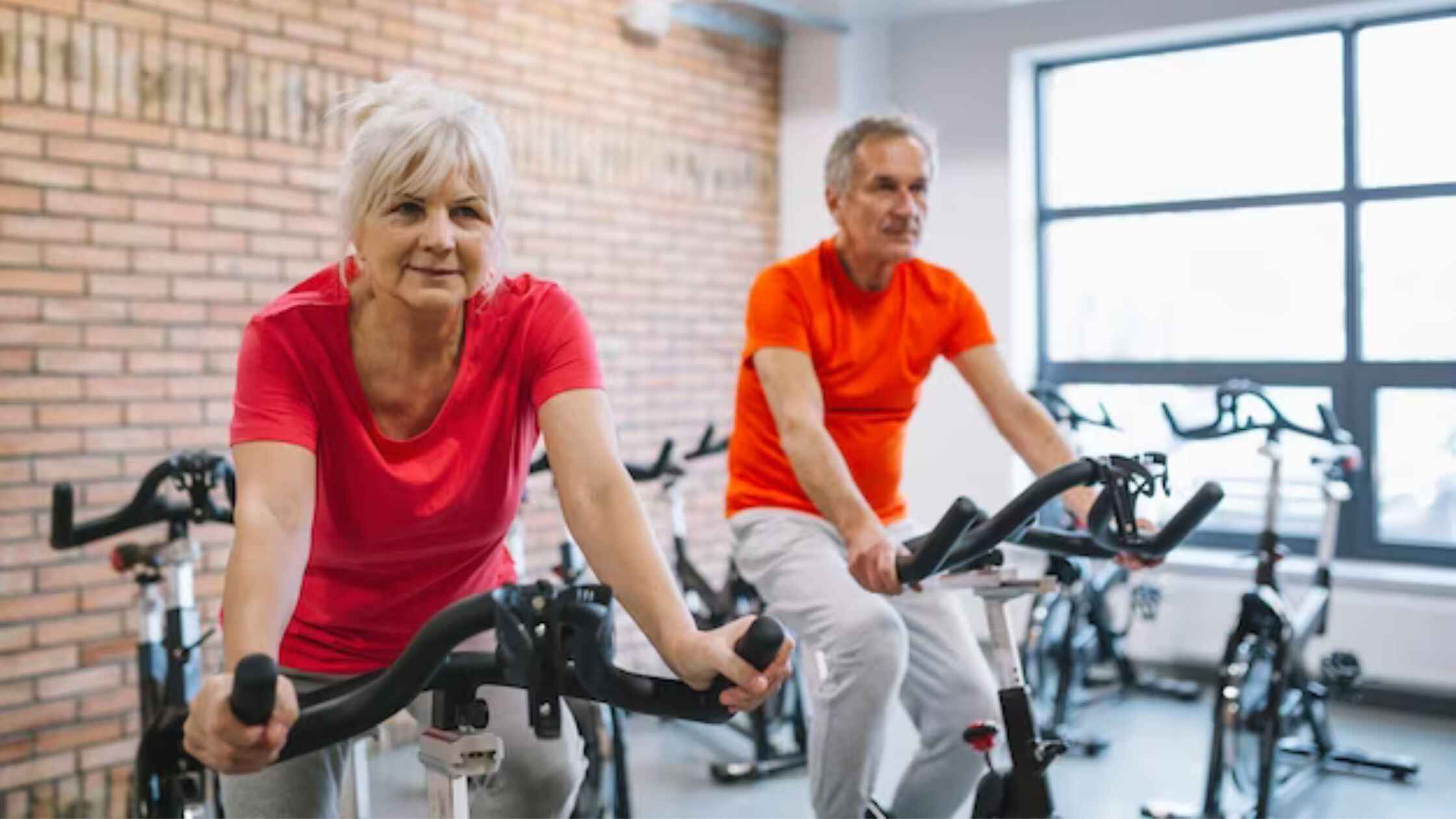 seniors Cycling on a Stationary Bike